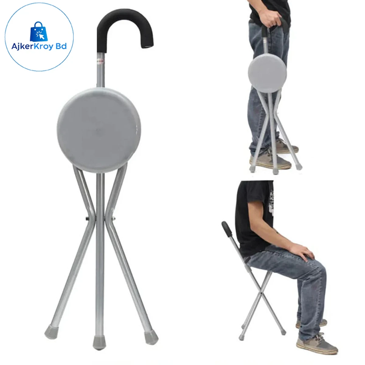 Old Man Crutch Chair Three Legs Fold Multifunction Seat